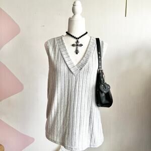 Gray Ribbed Tank‎ Top, Minimalist, Streetwear, Clean Girl, XL, Casual Chic